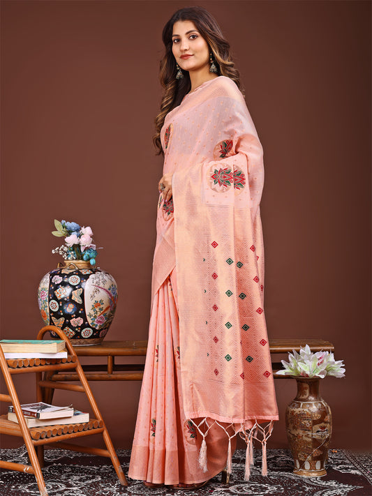 Astita Elegant Pink Woven Work Saree – A Whiff of Tradition Wrapped in Grace