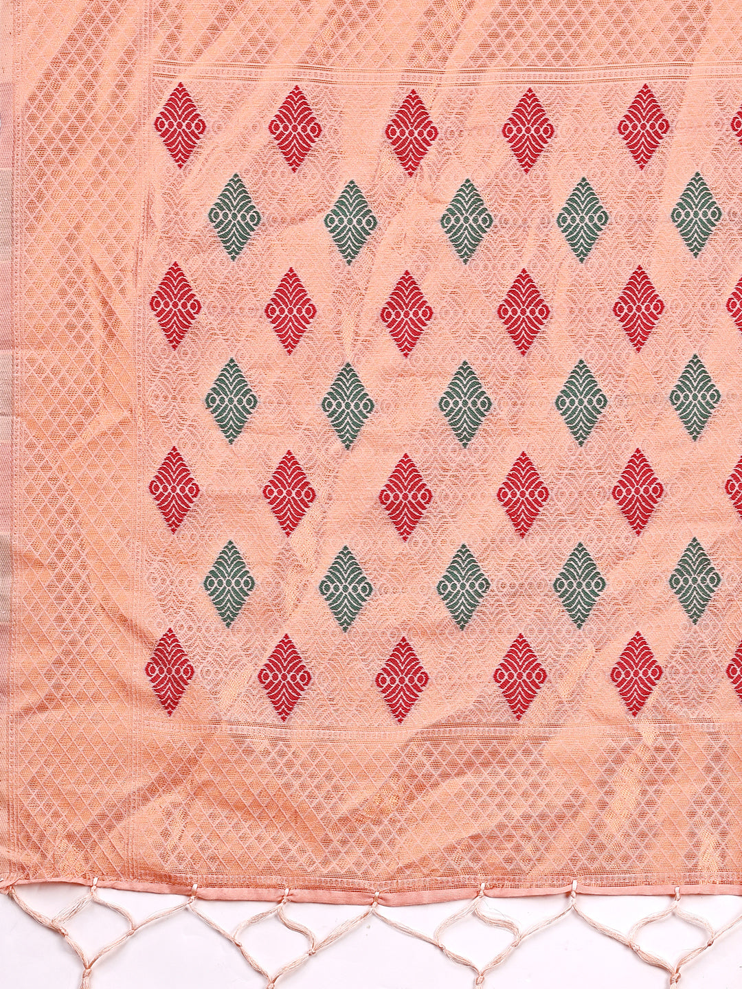 Astita Peach Jaquard Saree with Tassels – Radiate Soft Elegance and Timeless Beauty