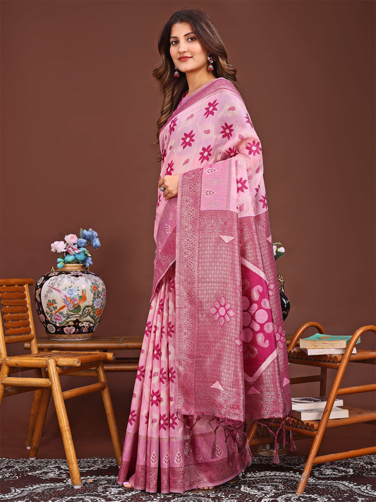 Astita Elegant Pink Linen Cotton Patola Saree – A Refreshing Harmony of Culture and Comfort