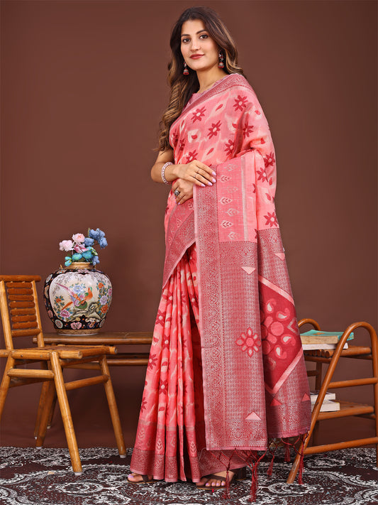 Astita Elegant Peach Linen Cotton Patola Saree – A Refreshing Harmony of Culture and Comfort