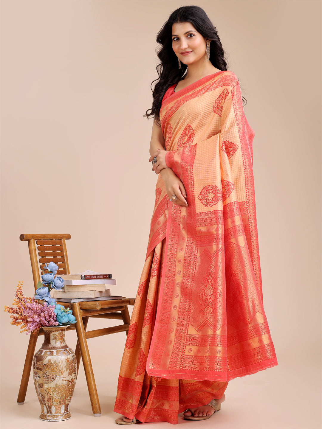 Astita Graceful Orange Silk Saree – Subtle Sophistication for Every Occasion