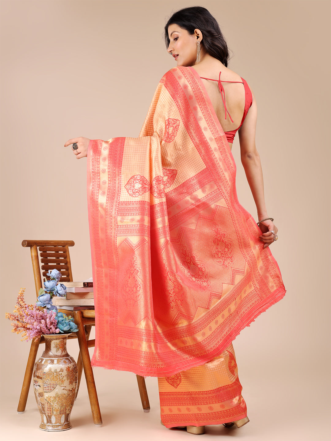 Astita Graceful Orange Silk Saree – Subtle Sophistication for Every Occasion