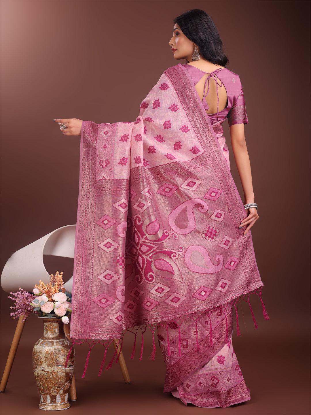 Astita Stylish Light Pink Linen Cotton Saree with Woven Design – Lightweight Elegance for Everyday Grace