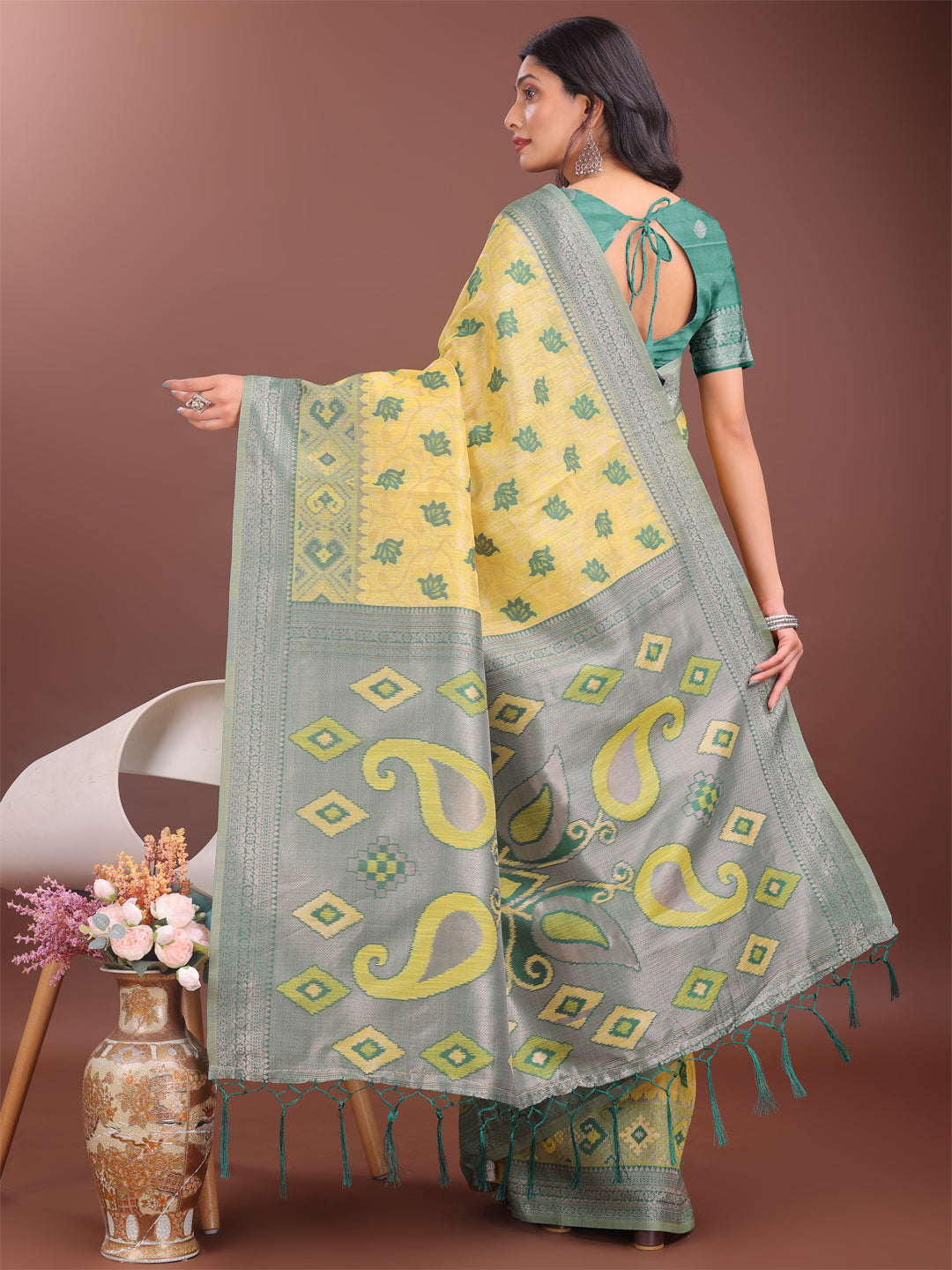 Astita Stylish Yellow Linen Cotton Saree with Woven Design – Lightweight Elegance for Everyday Grace