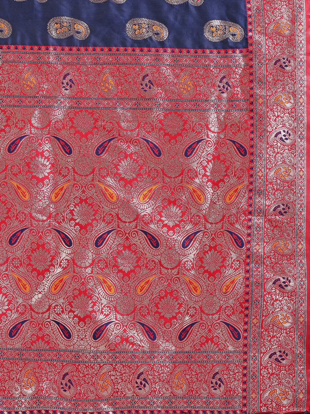 Astita Navy Blue Banarasi Silk Saree with Silver Zari Border & Paisley Design β Festive Wedding Wear | Elegant Traditional Pallu | Soft Silk Finish for Women | Cultural Ethnic Saree
