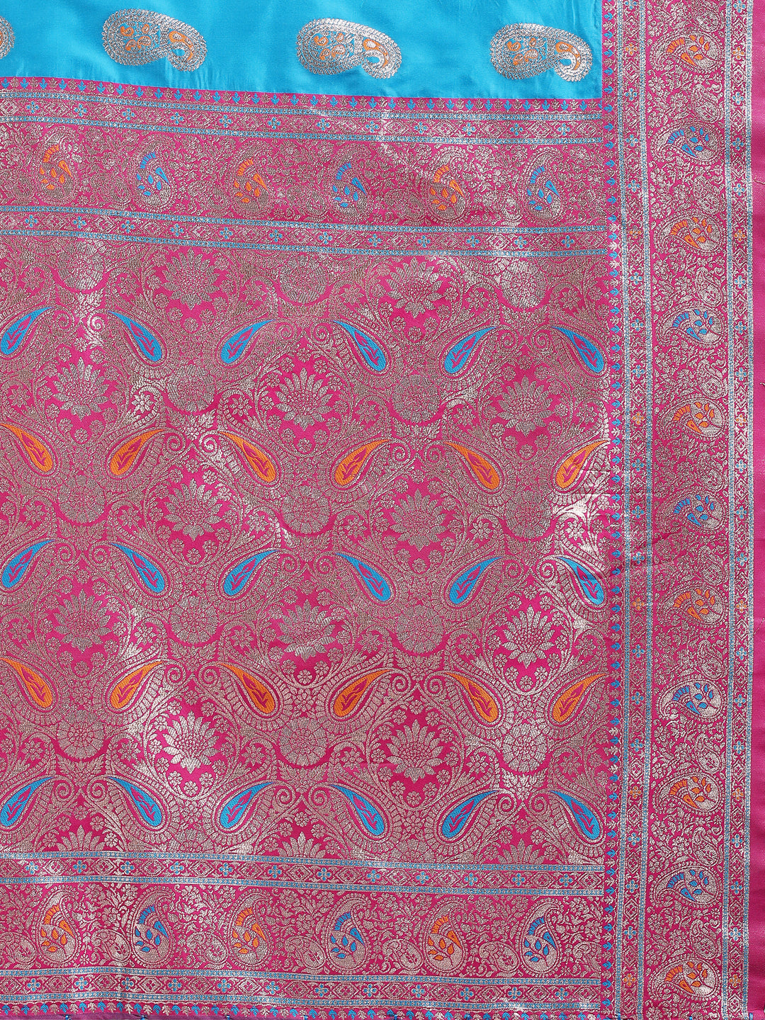 Astita Sky Blue Banarasi Silk Saree with Silver Zari Border & Paisley Design β Festive Wedding Wear | Elegant Traditional Pallu | Soft Silk Finish for Women | Cultural Ethnic Saree
