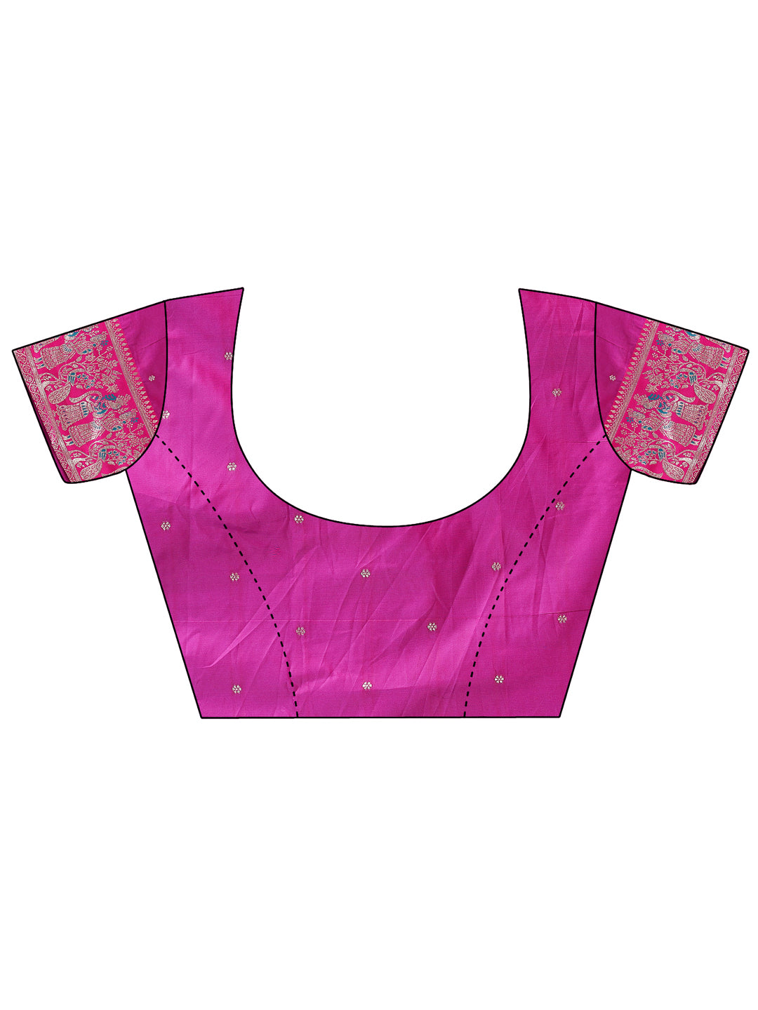 Astita Banarasi Silk Saree with Blue & Rani Pink Zari Work – Wedding & Festive Traditional Saree | Temple Border & Royal Motifs | Soft & Shiny Silk Finish
