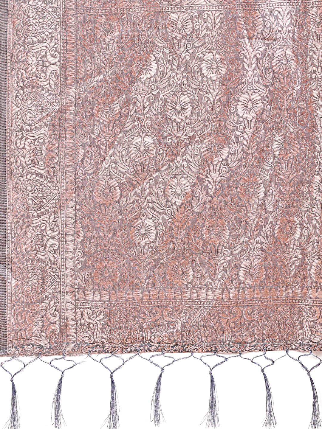 Elegant Grey Linen Cotton Saree with Silver Zari Border & Geometric Weave – Daily, Office & Festive Wear