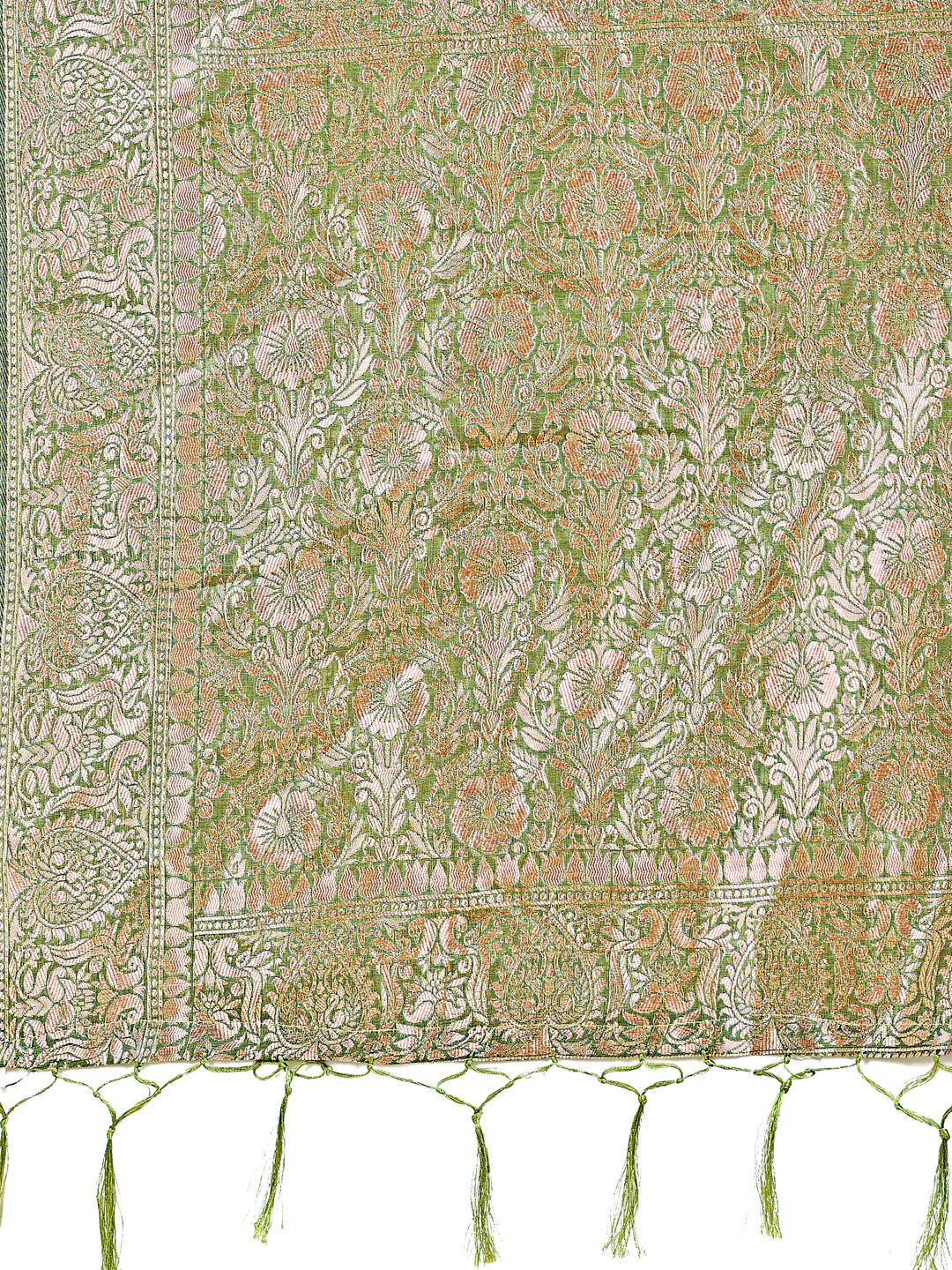 Elegant Green Linen Cotton Saree with Silver Zari Border & Geometric Weave – Daily, Office & Festive Wear