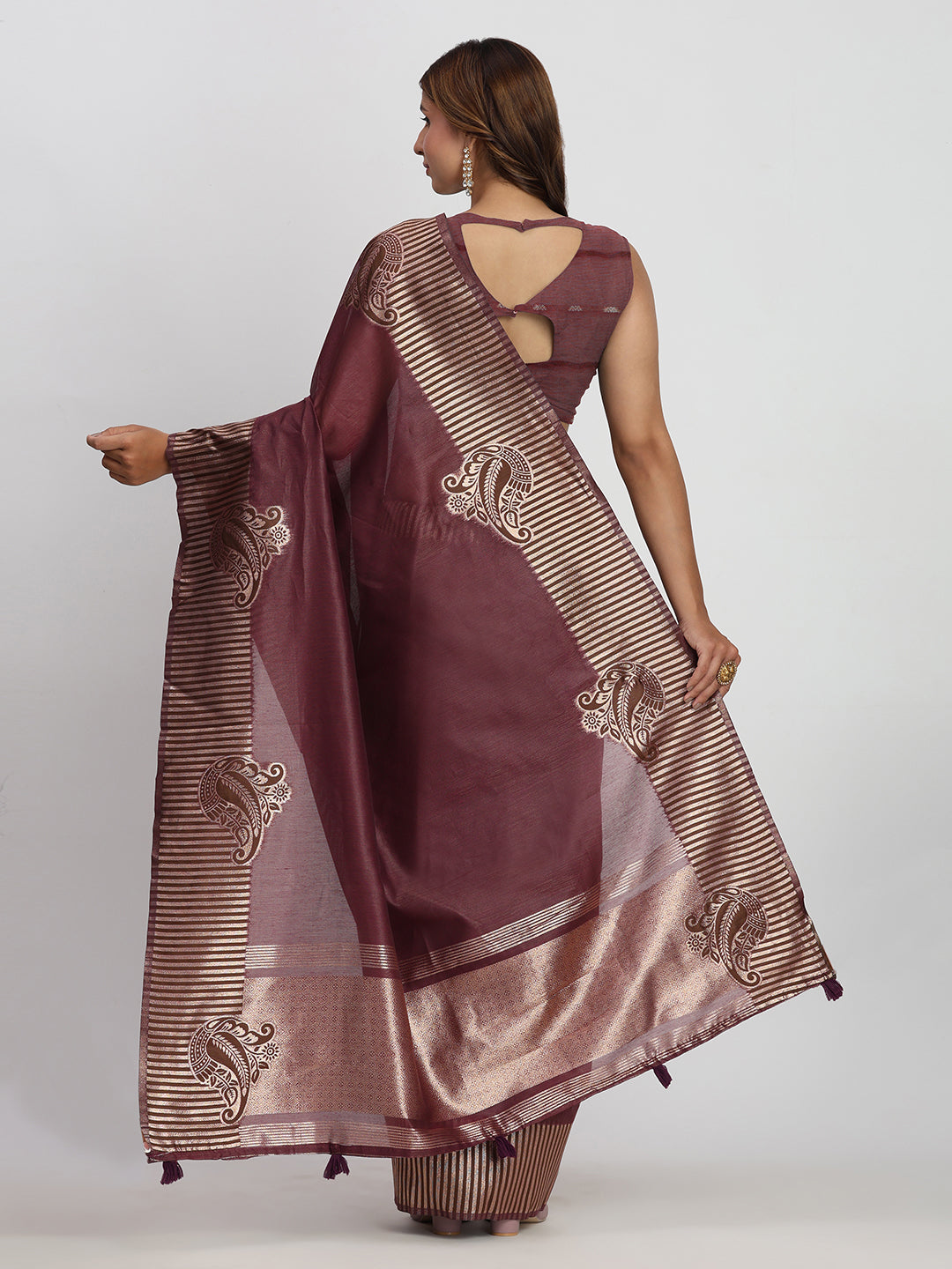 Astita Premium Purple Linen Cotton Saree with Rich Golden Zari Motifs - Elegant Office & Festive Wear for Modern Women