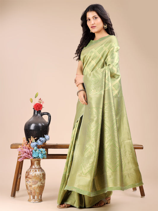 Astita Elegant Light Green and Gold Silk Saree – Graceful Artistry with Contemporary Charm
