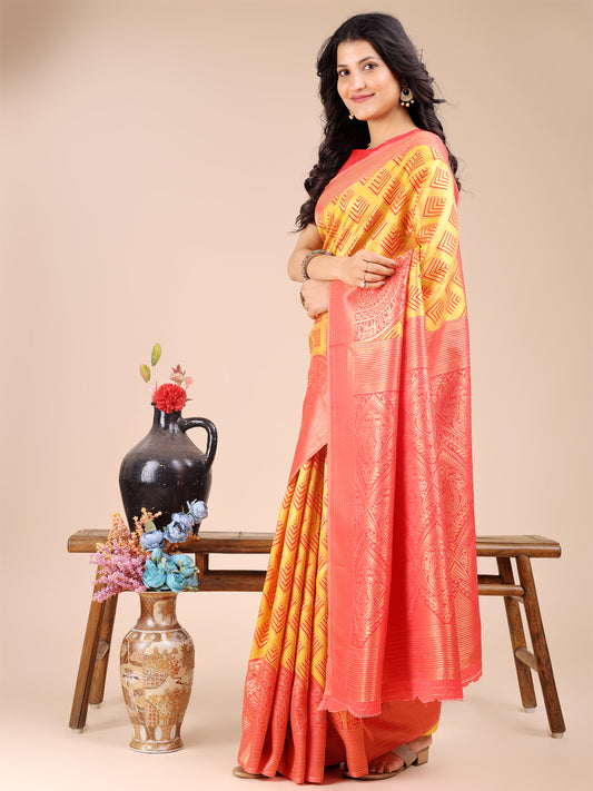 Astita Elegant Yellow and Red Silk Saree – Graceful Artistry with Contemporary Charm