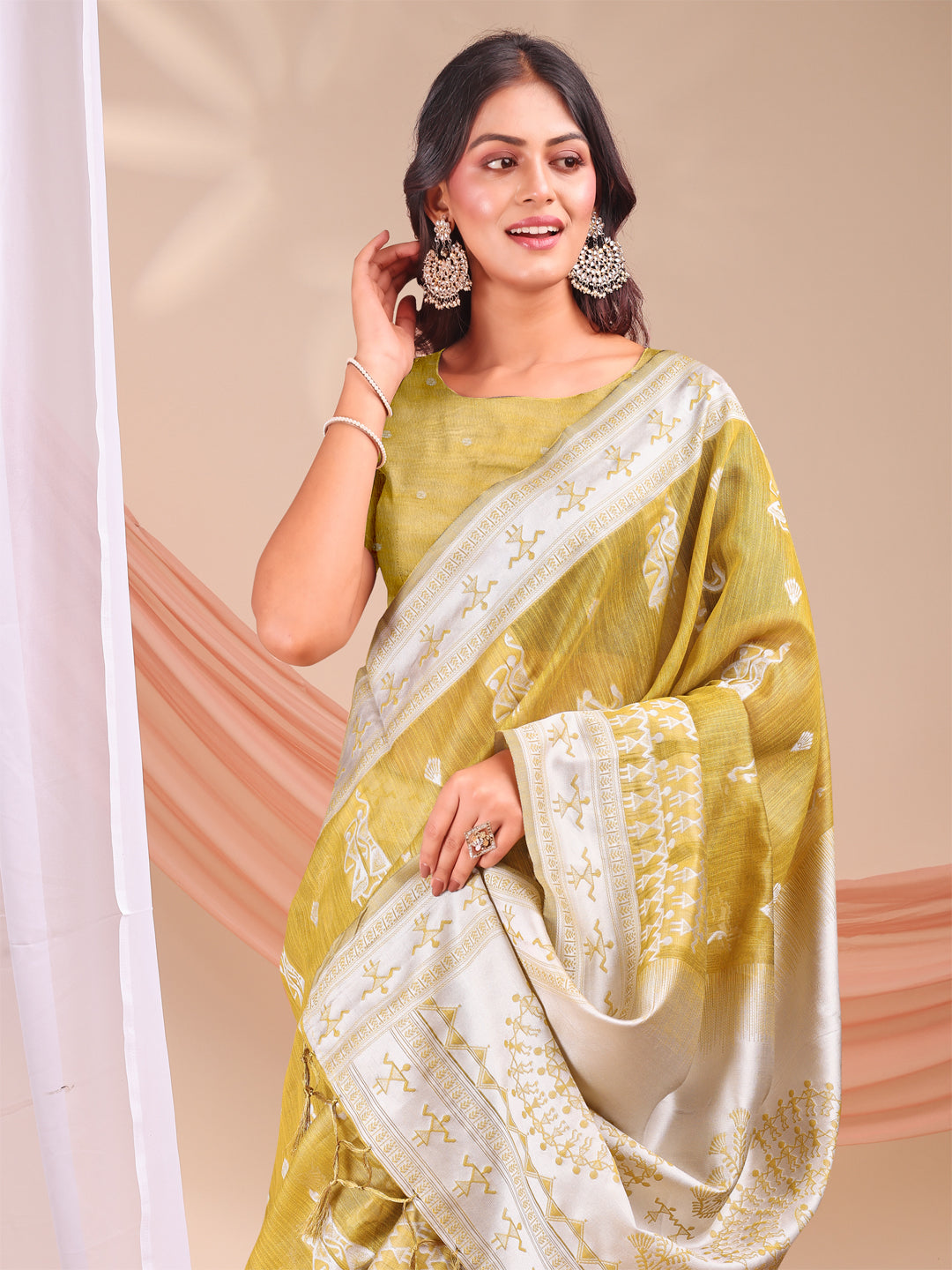 Astita Mustard & White InspiMustard Linen Cotton Saree for Women | Light, Soft, Ethnic Saree for Pooja, Office & Gifting