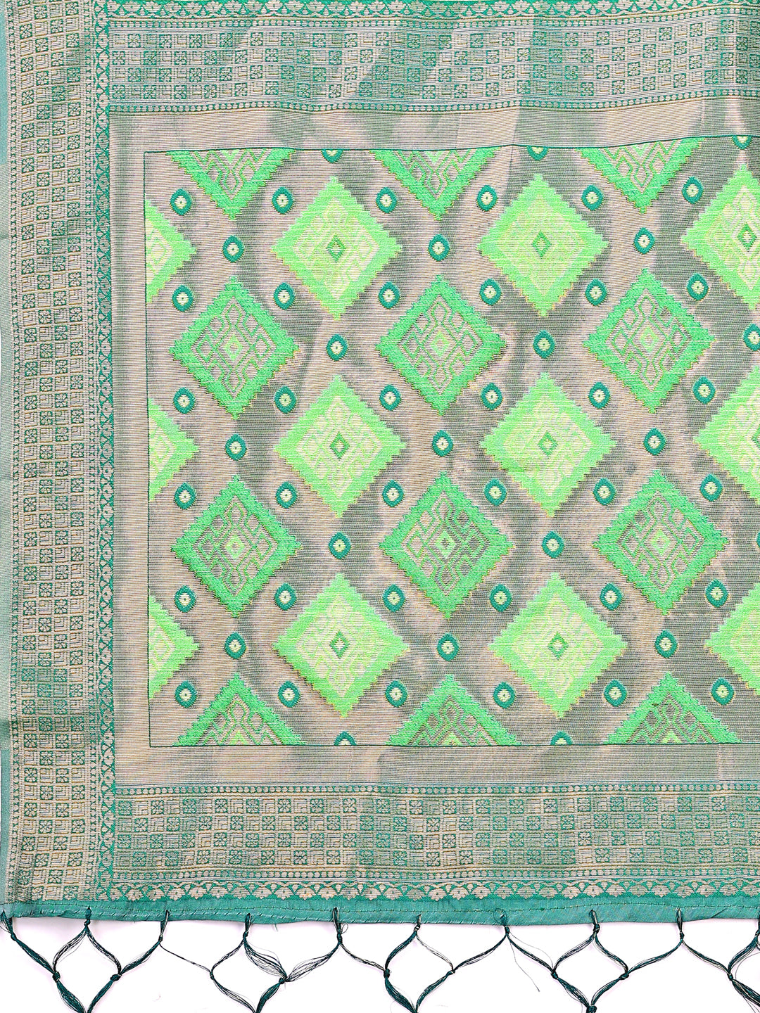 Astita Radiant Light Green Linen Cotton Patola Saree – Where Tradition Dances with Elegance