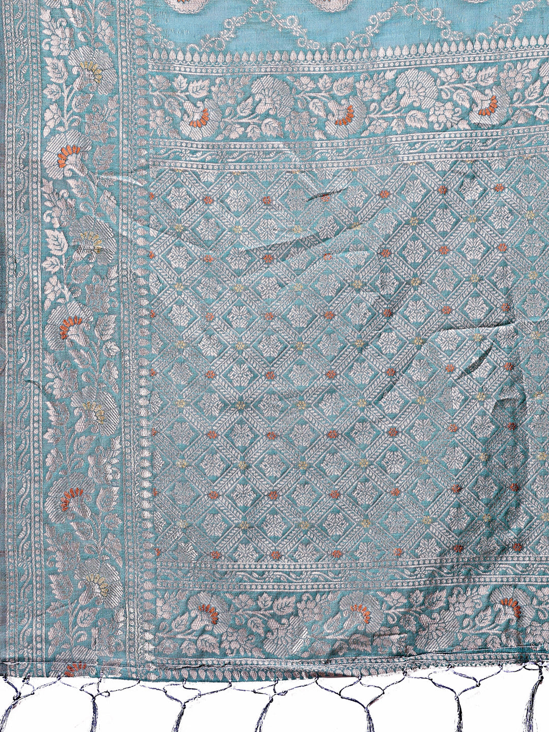 Astita Elegant Sea Green Linen Cotton Saree with Silver Zari โ Perfect Blend of Comfort & Charm