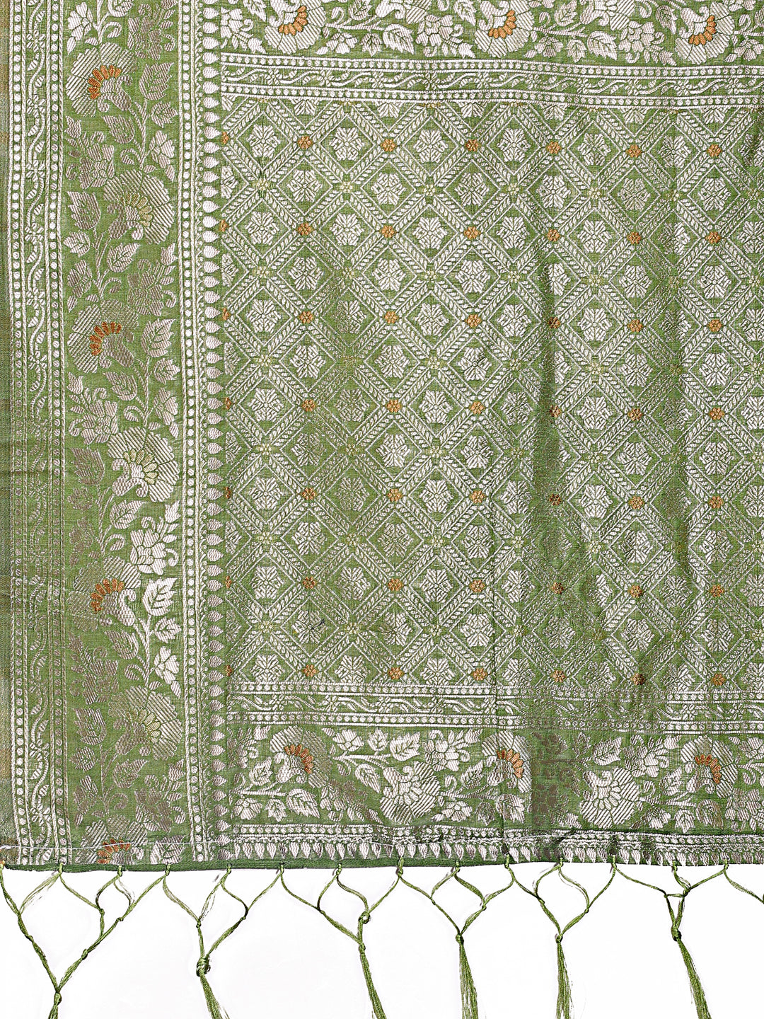 Astita Elegant Light Green Linen Cotton Saree with Silver Zari โ Perfect Blend of Comfort & Charm