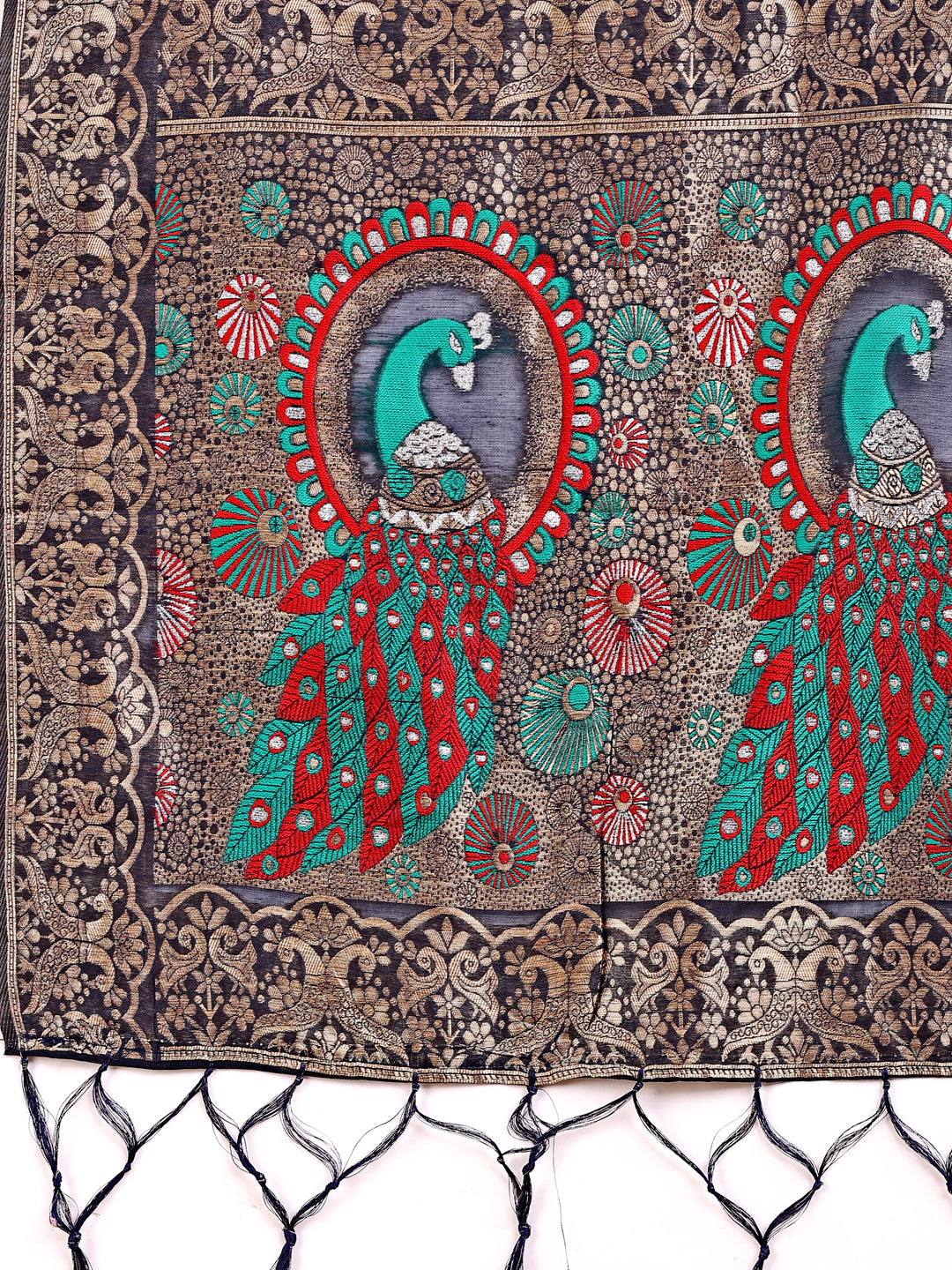 Majestic Navy Blue Linen Cotton Saree with Royal Peacock Pallu – A Celebration of Heritage and Grace