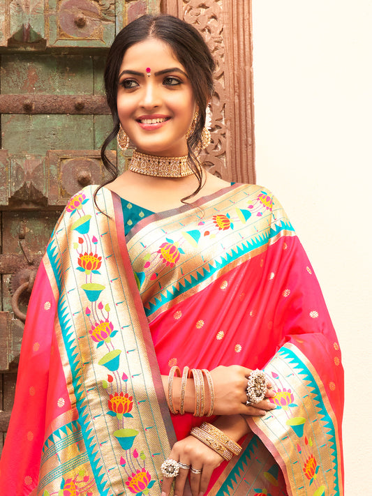 Astita Majestic Pink Paithani Silk Saree with Royal Floral Zari Pallu | Pure Festive & Bridal Edition
