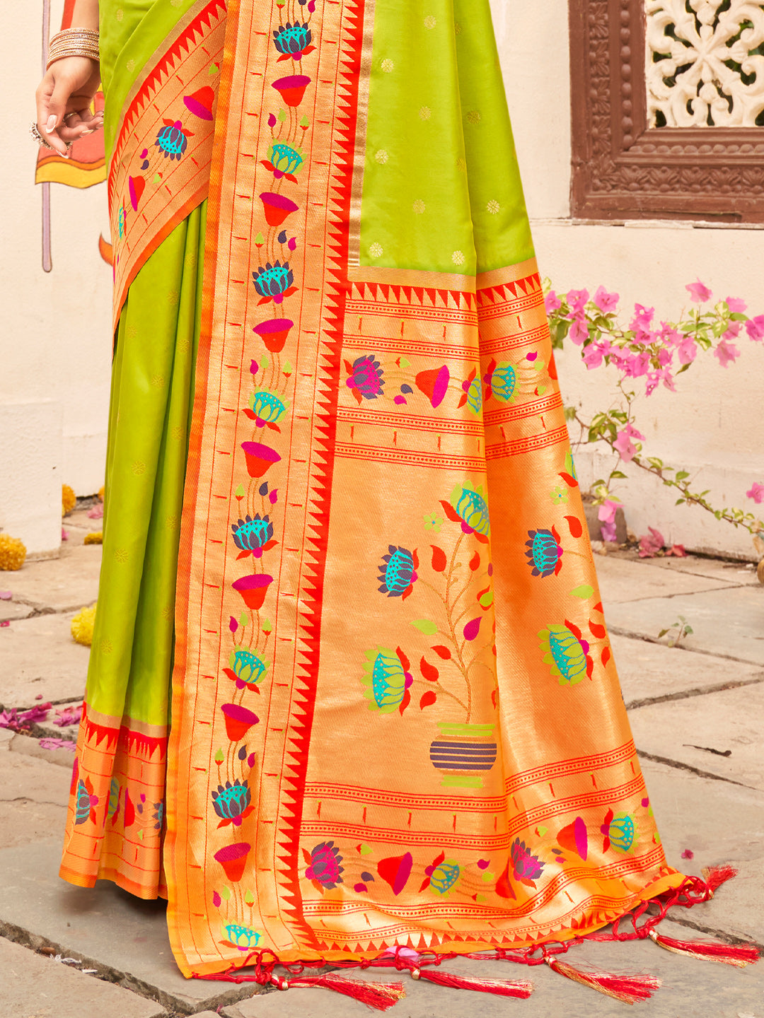 Astita Majestic Light Green Paithani Silk Saree with Royal Floral Zari Pallu | Pure Festive & Bridal Edition