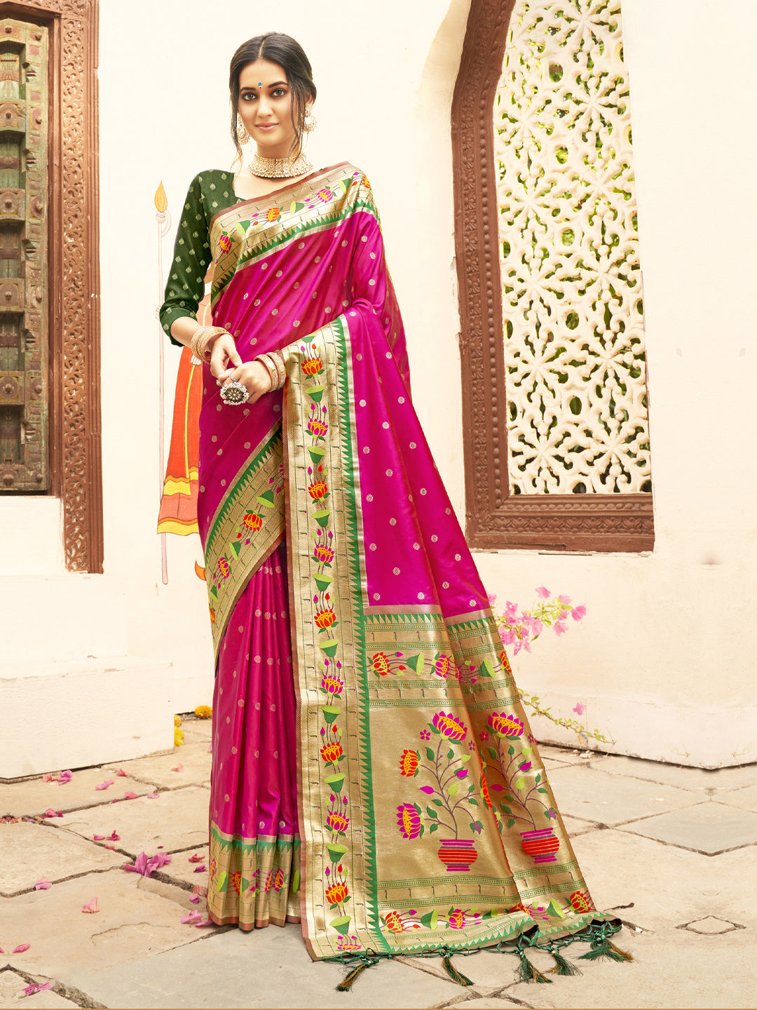 Astita Majestic Magenta Paithani Silk Saree with Royal Floral Zari Pallu | Pure Festive & Bridal Edition