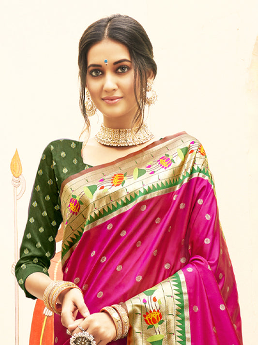 Astita Majestic Magenta Paithani Silk Saree with Royal Floral Zari Pallu | Pure Festive & Bridal Edition
