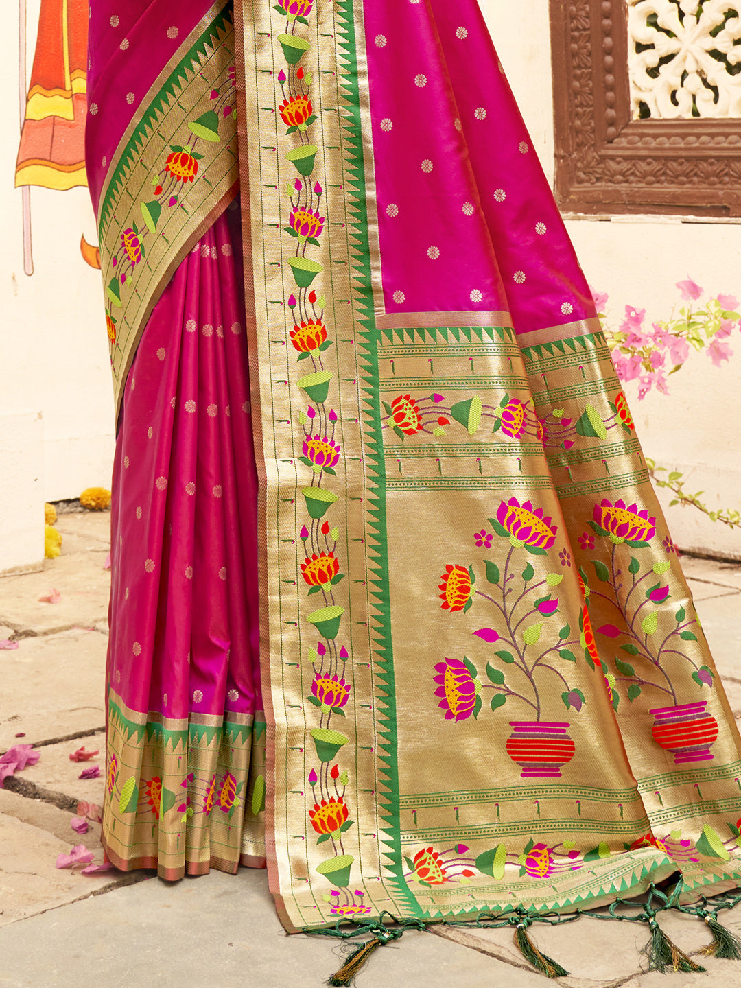 Astita Majestic Magenta Paithani Silk Saree with Royal Floral Zari Pallu | Pure Festive & Bridal Edition