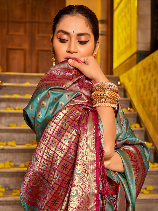 Astita Majestic Teal Pure Kanjivaram Silk Saree | Bridal Heritage Collection | Limited Edition