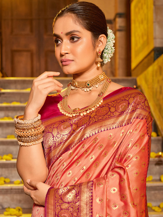 Astita Majestic Peach Pure Kanjivaram Silk Saree | Bridal Heritage Collection | Limited Edition