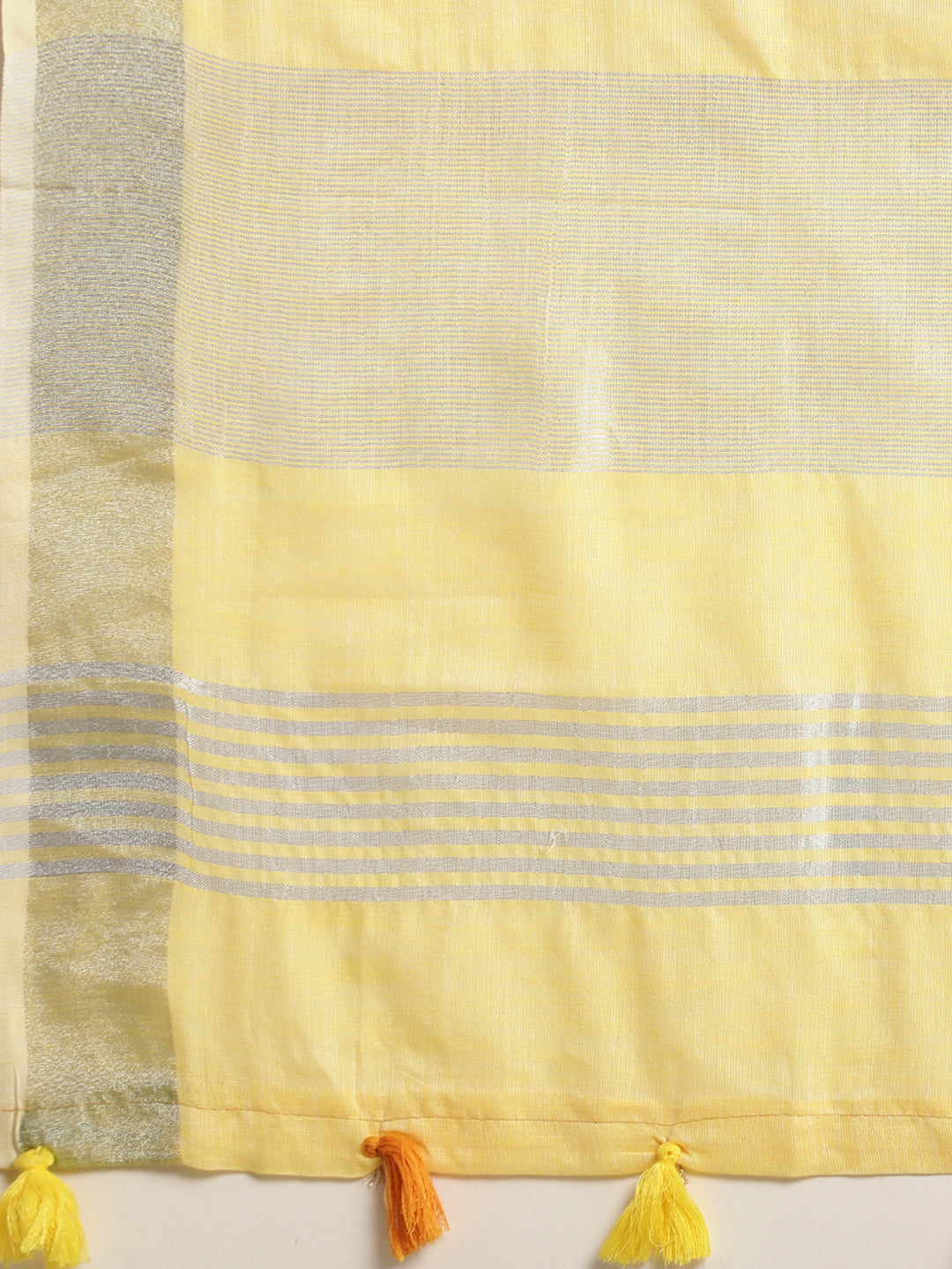 Yellow Linen Cotton Woven Zari Work Traditional Tassel Saree