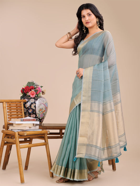 Astita Elegant Grey and Gold Organza Saree – Sheer Sophistication for Modern Celebrations