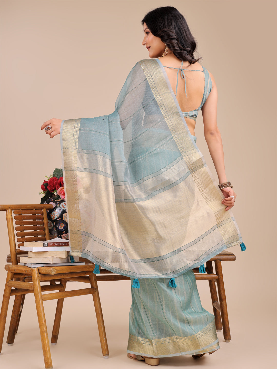 Astita Elegant Grey and Gold Organza Saree – Sheer Sophistication for Modern Celebrations