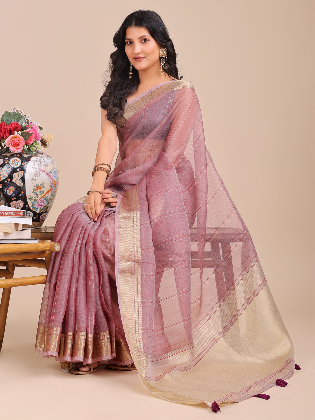 Astita Elegant Grey and Gold Organza Saree – Sheer Sophistication for Modern Celebrations