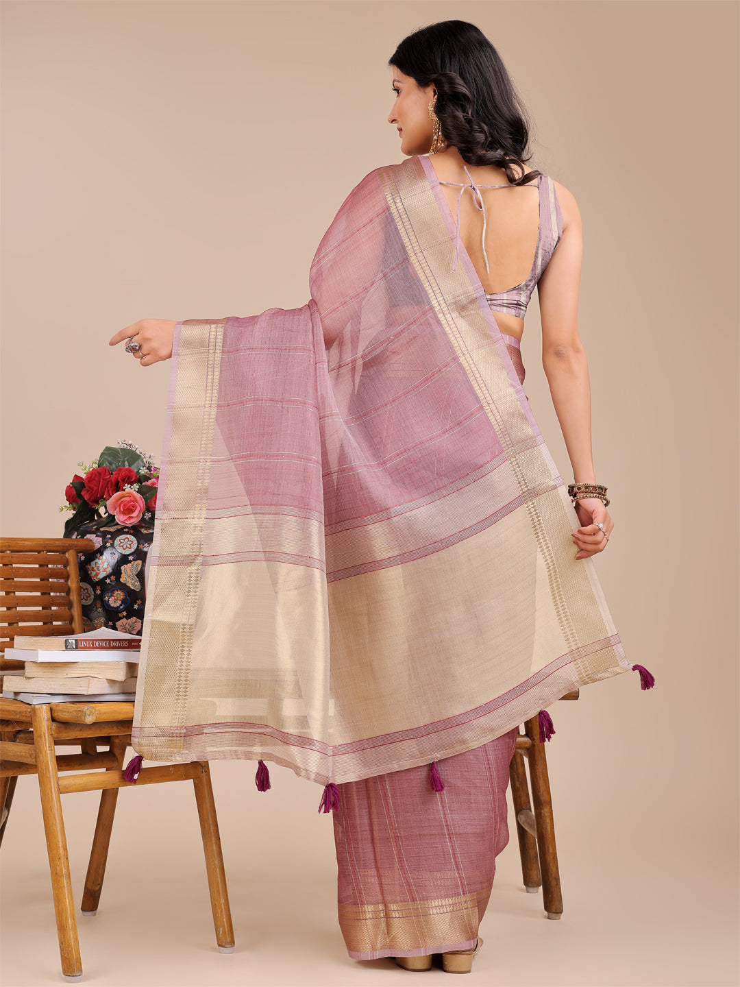 Astita Elegant Grey and Gold Organza Saree – Sheer Sophistication for Modern Celebrations