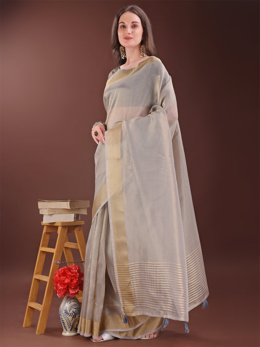 Astita Elegant Brown Organza Saree with Zari Border | Lightweight Transparent Saree with Blouse Piece for Festive & Daily Wear