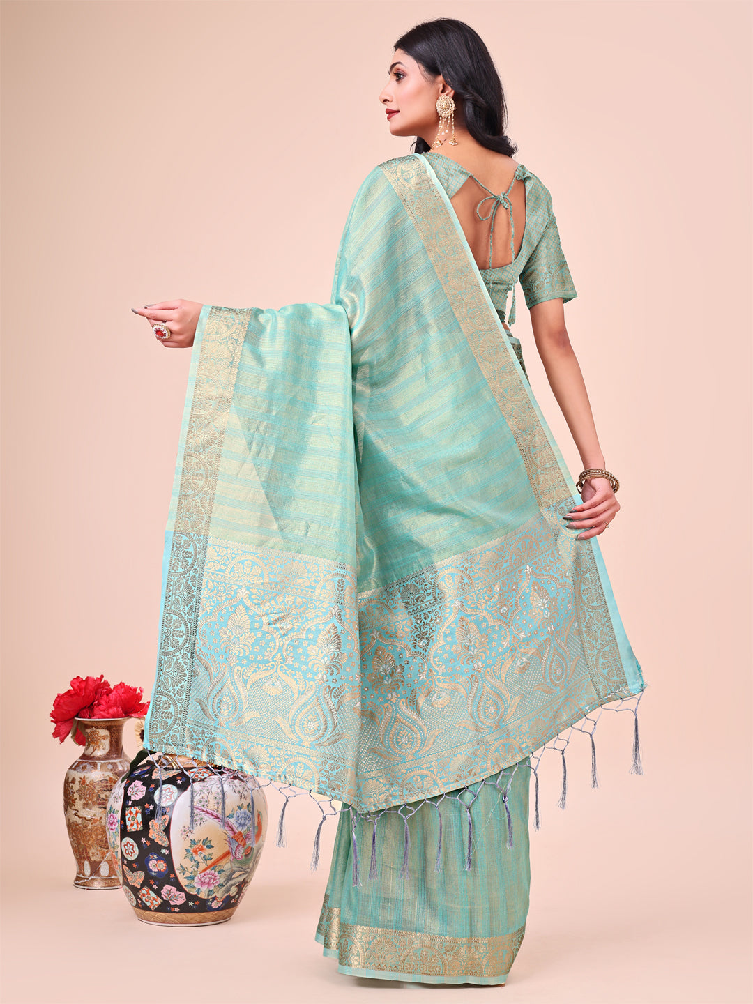 Astita Teal Organza Saree – Ethereal Sophistication in Every Fold