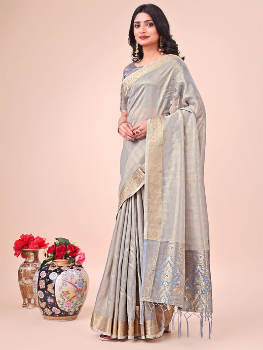 Astita Light Grey Organza Saree – Ethereal Sophistication in Every Fold