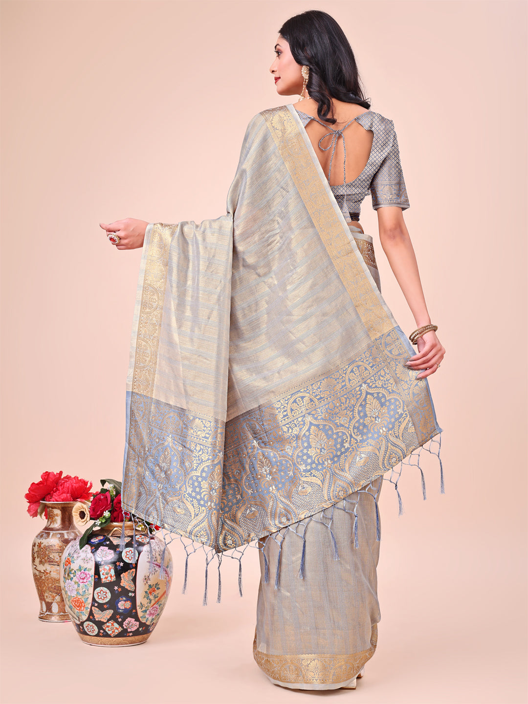 Astita Light Grey Organza Saree – Ethereal Sophistication in Every Fold