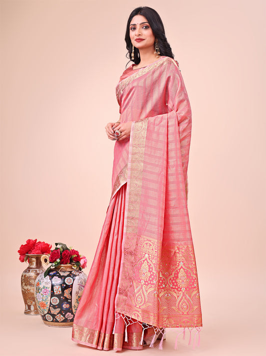 Astita Light Peach Organza Saree – Ethereal Sophistication in Every Fold