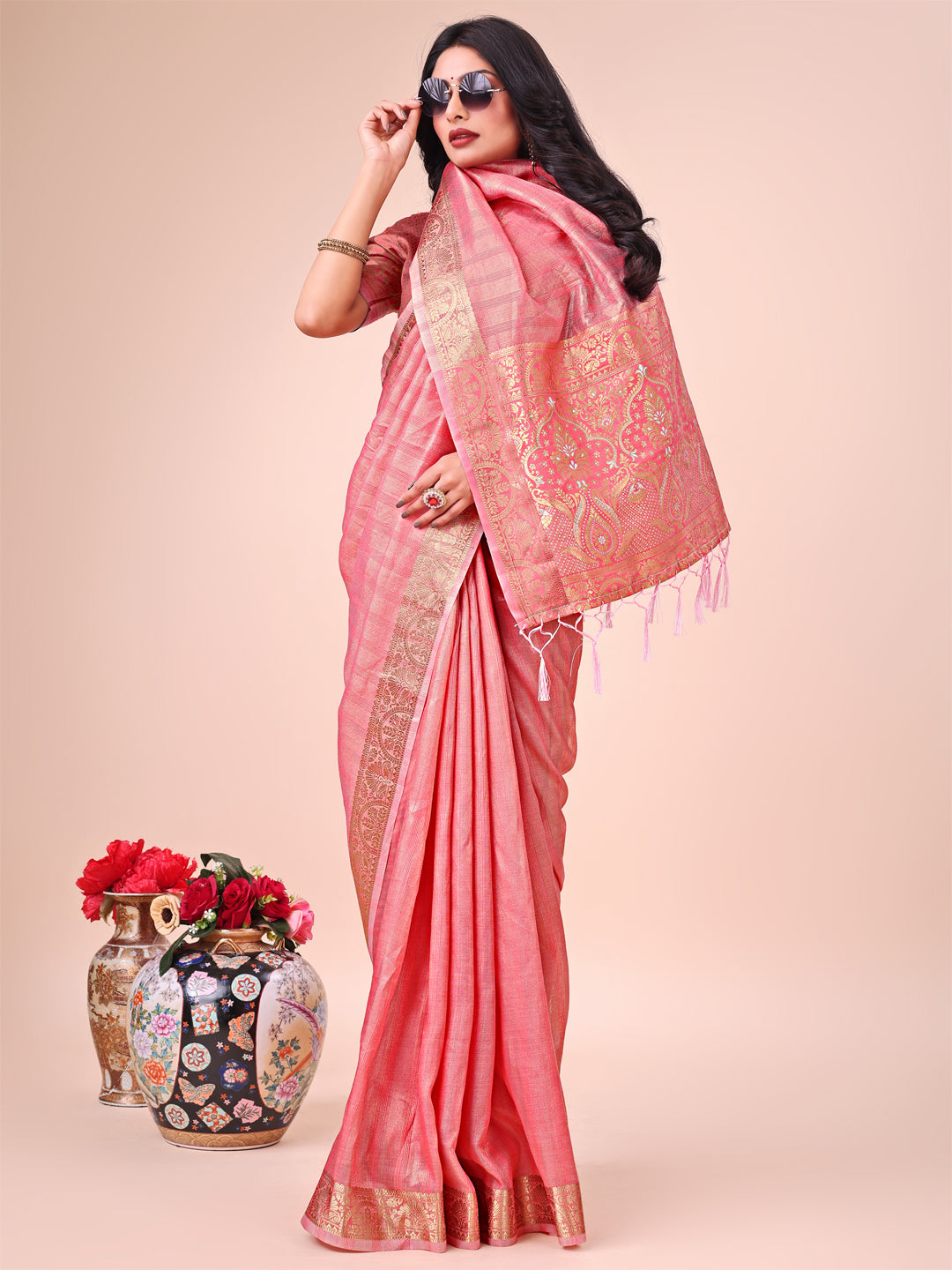 Astita Light Peach Organza Saree – Ethereal Sophistication in Every Fold