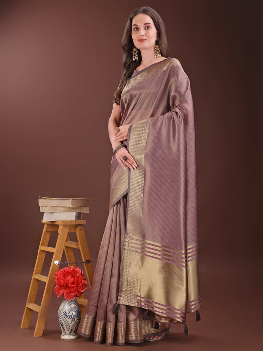 Astita Graceful Magenta Organza Saree with Rich Golden Zari Border | Elegant Party Wear Saree with Blouse Piece