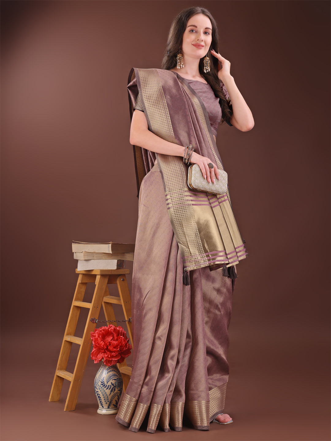 Astita Graceful Magenta Organza Saree with Rich Golden Zari Border | Elegant Party Wear Saree with Blouse Piece