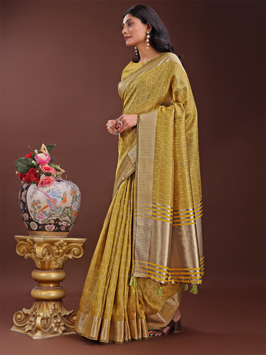Astita Mustrad Organza Saree with Golden Zari Border | Elegant Soft Lightweight Party Wear Saree with Blouse