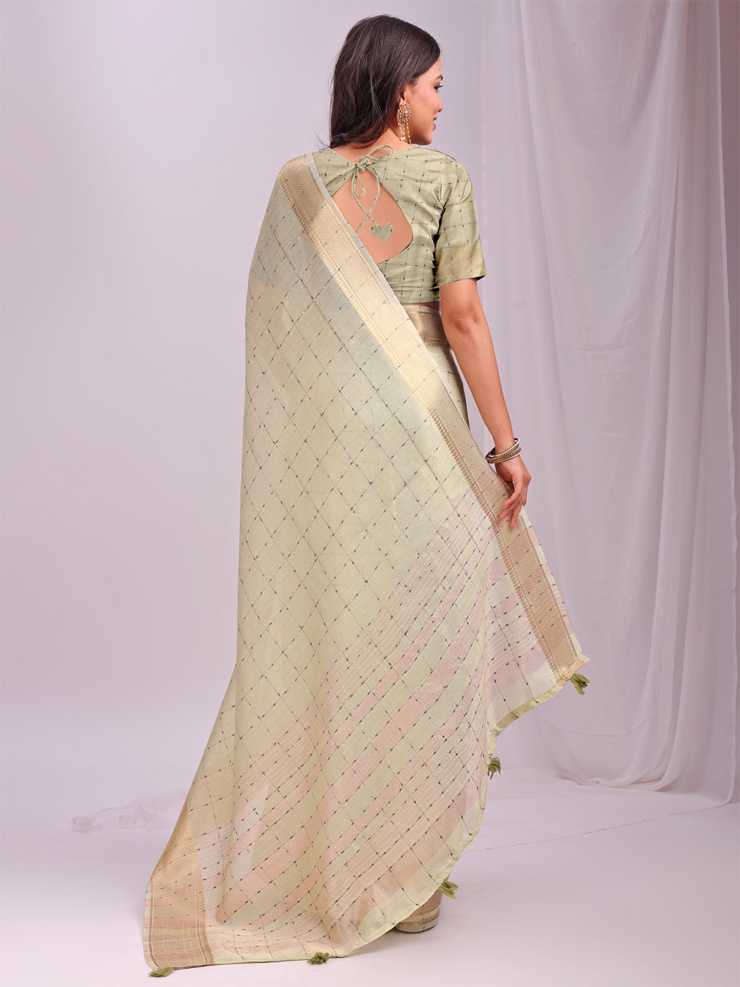 Astita Cream Gold Organza Saree with Subtle Zari Weave | Lightweight Festive Saree for Women | Elegant Traditional Look | Golden Border & Pallu | Perfect for Weddings, Puja & Gifting