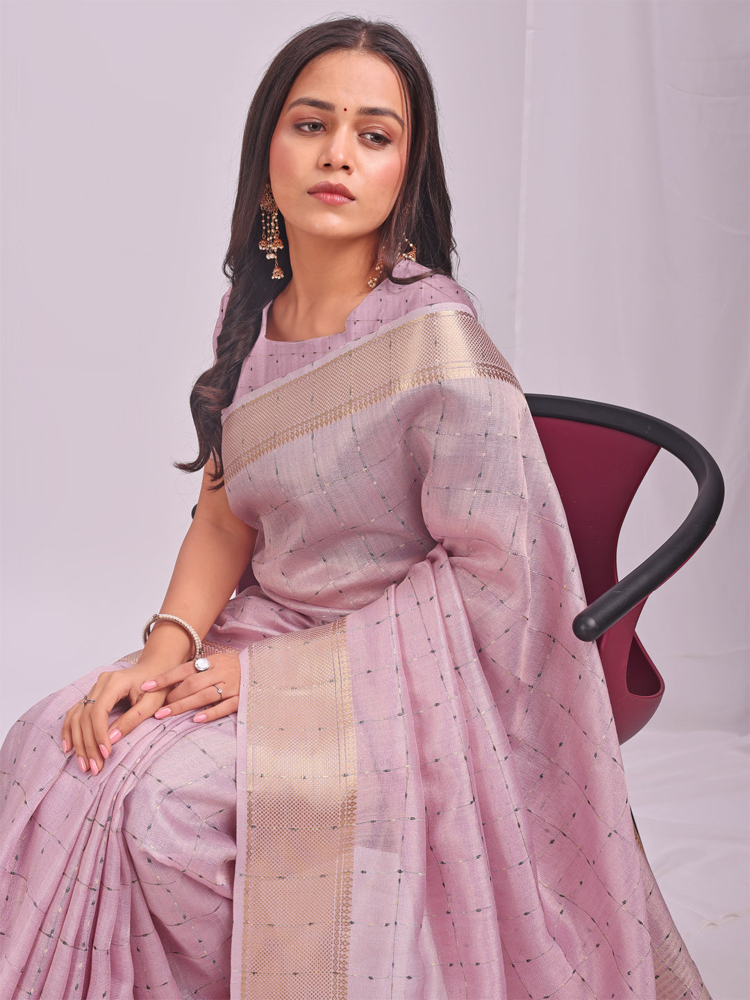 Astita Light Pink Gold Organza Saree with Subtle Zari Weave | Lightweight Festive Saree for Women | Elegant Traditional Look | Golden Border & Pallu | Perfect for Weddings, Puja & Gifting