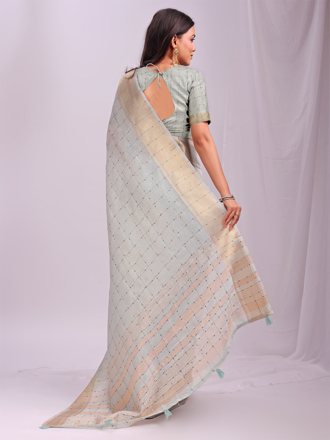 Astita Sky Blue Gold Organza Saree with Subtle Zari Weave | Lightweight Festive Saree for Women | Elegant Traditional Look | Golden Border & Pallu | Perfect for Weddings, Puja & Gifting