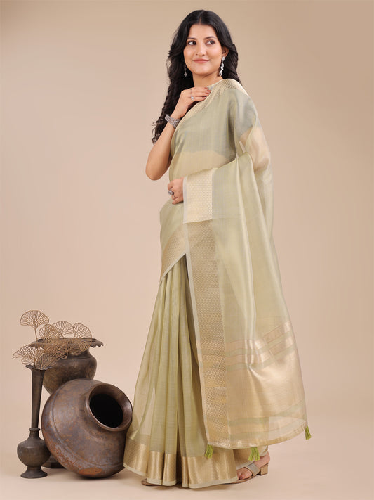Astita Elegant Light Green Organza Saree – Sheer Sophistication for Timeless Beauty