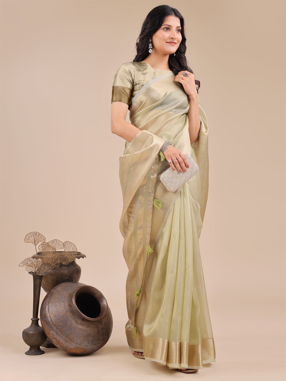 Astita Elegant Light Green Organza Saree – Sheer Sophistication for Timeless Beauty