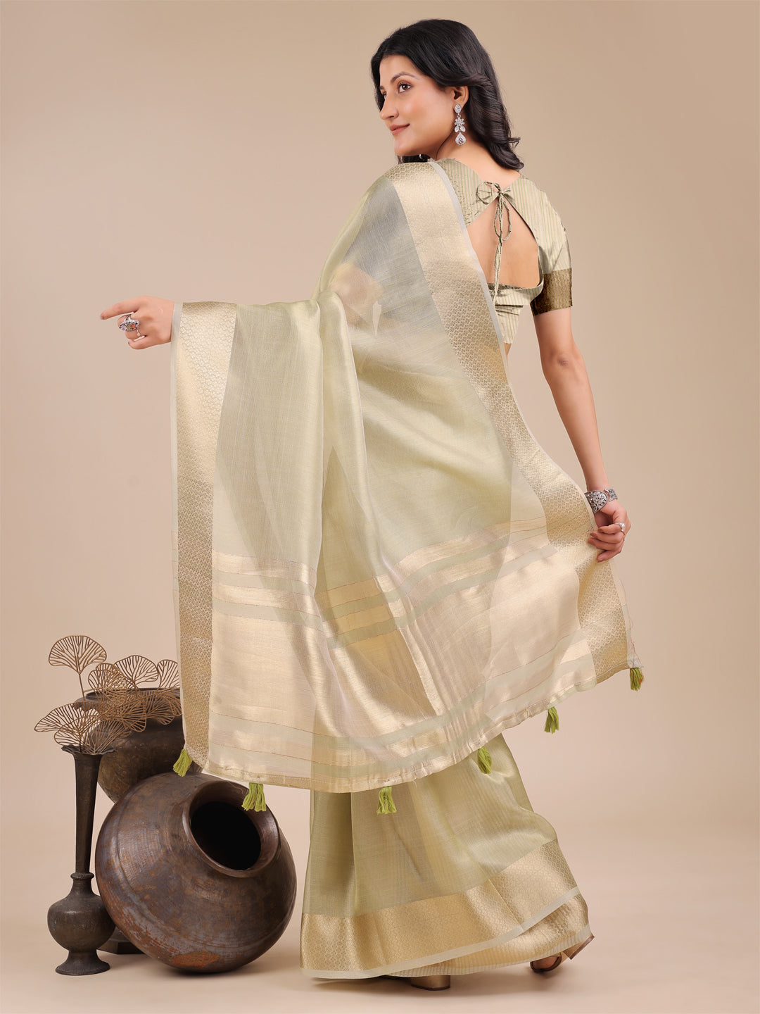 Astita Elegant Light Green Organza Saree – Sheer Sophistication for Timeless Beauty