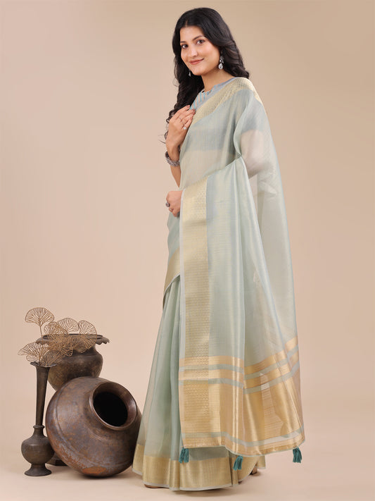 Astita Elegant Sea Green Organza Saree – Sheer Sophistication for Timeless Beauty