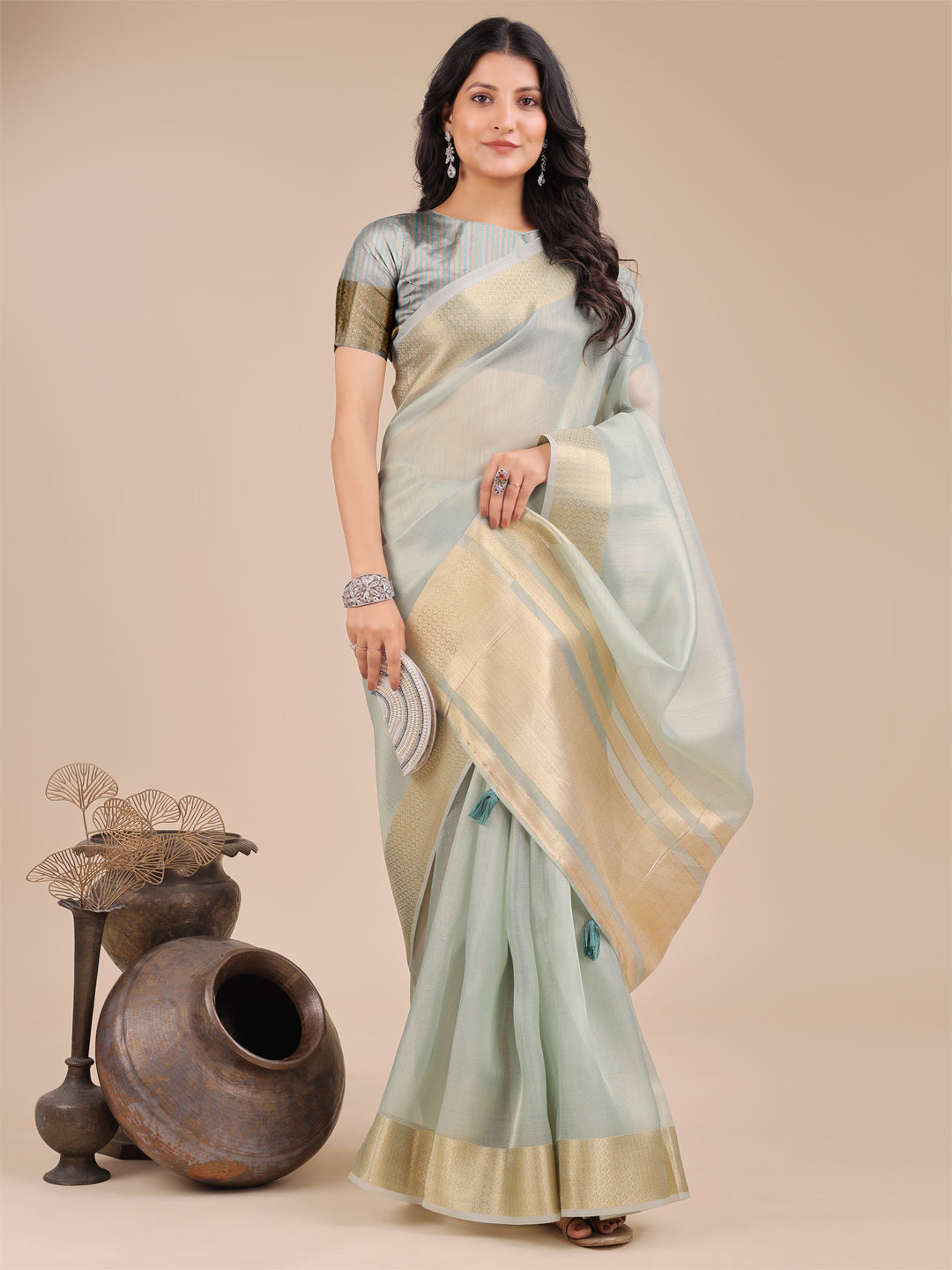 Astita Elegant Sea Green Organza Saree – Sheer Sophistication for Timeless Beauty